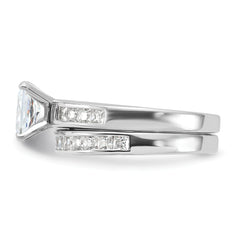 Sterling Silver Rhodium-plated 2-Piece CZ Size 6 Wedding Set Ring