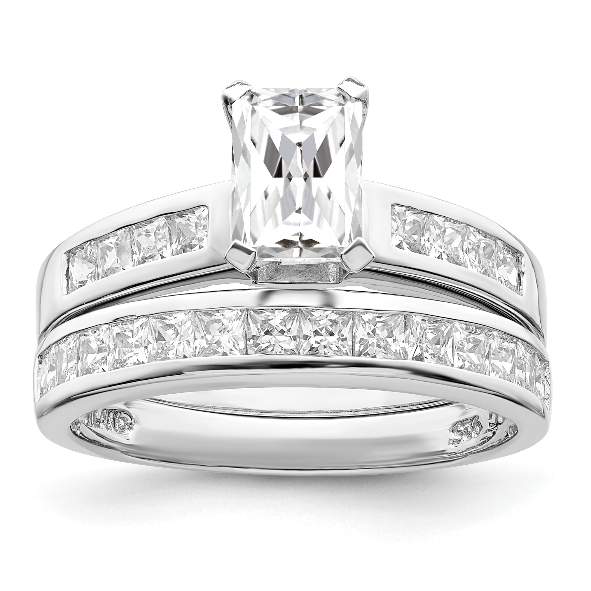 Sterling Silver Rhodium-plated 2-Piece CZ Size 6 Wedding Set Ring