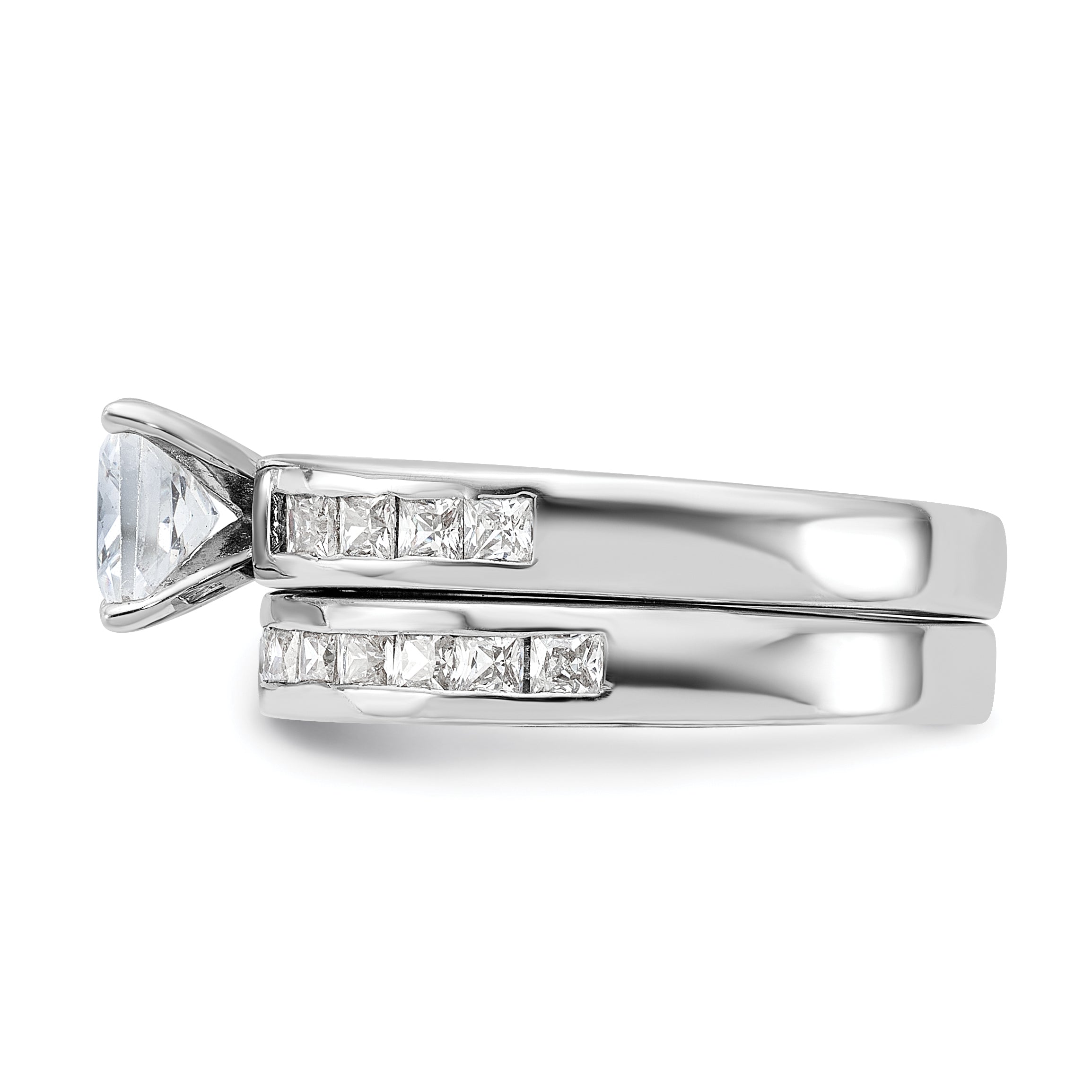 Sterling Silver Rhodium-plated 2-Piece CZ Size 6 Wedding Set Ring