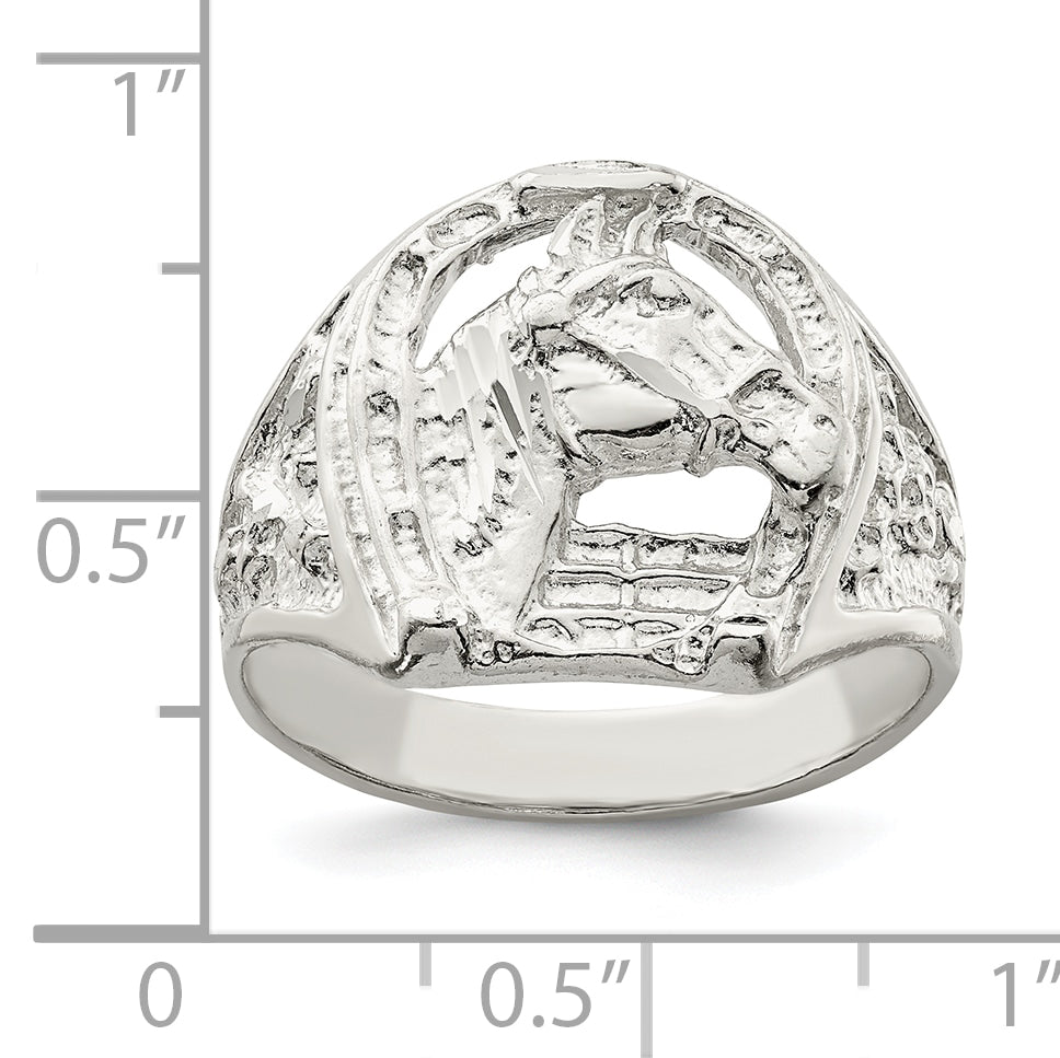 Sterling Silver Horseshoe with Horse Head Ring