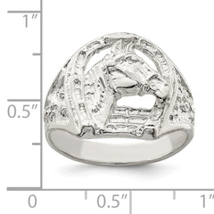 Sterling Silver Horseshoe with Horse Head Ring