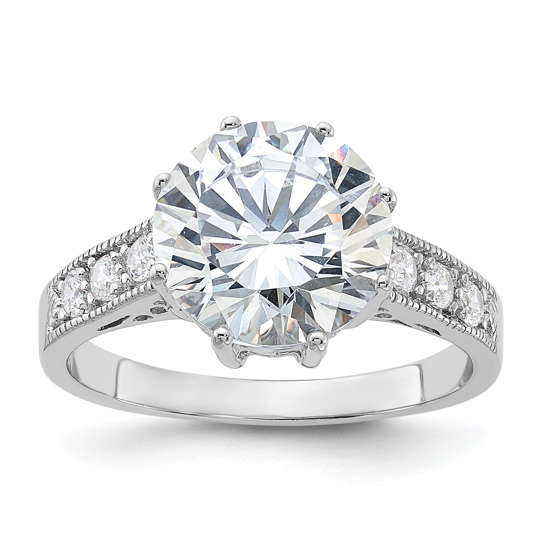 Sterling Silver Rhodium-plated CZ Ring