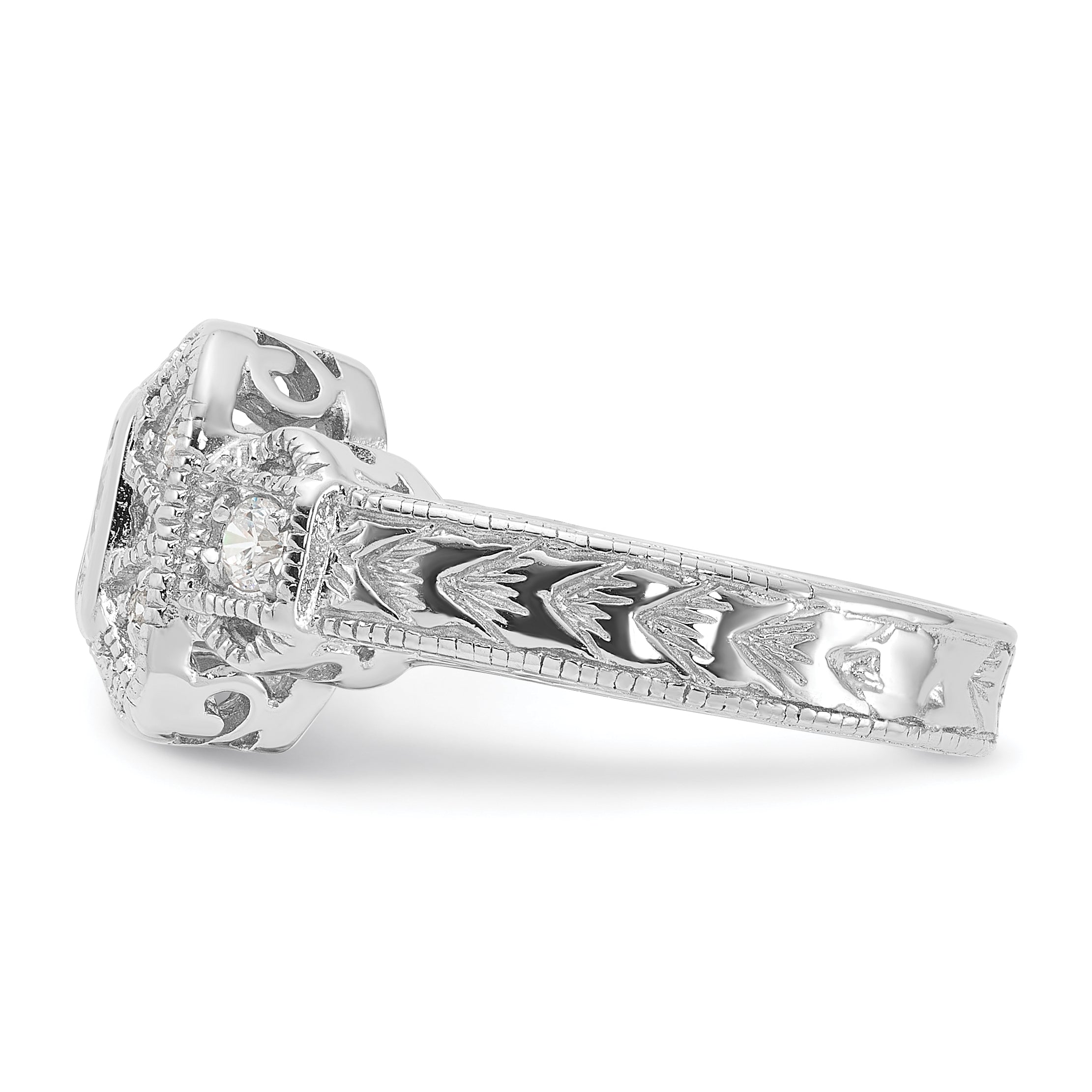 Sterling Silver Rhodium-plated CZ Antique Style Ring