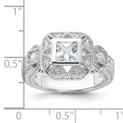 Sterling Silver Rhodium-plated CZ Antique Style Ring