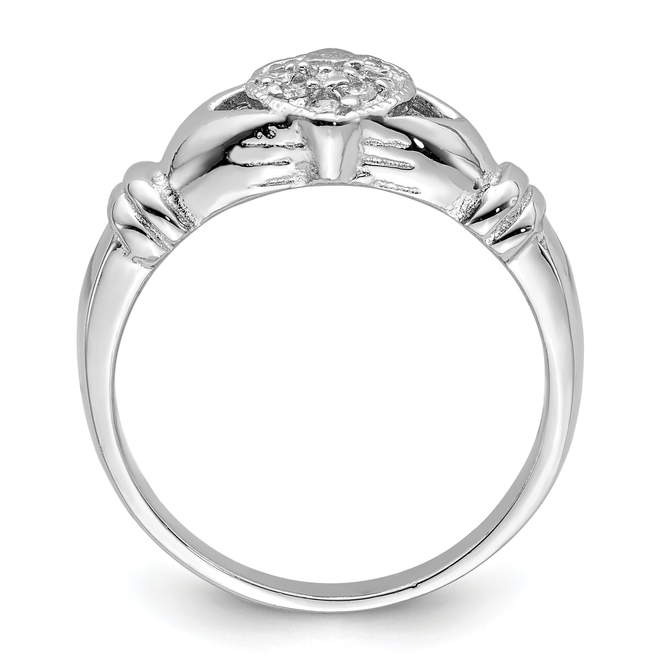 Sterling Silver Rhodium-plated CZ Claddagh Ring