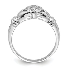 Sterling Silver Rhodium-plated CZ Claddagh Ring