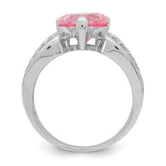 Sterling Silver Rhodium plated 10mm Clear CZ and Pink Heart CZ Ring