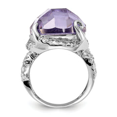 Sterling Silver Polished Fancy Purple & Clear CZ Ring