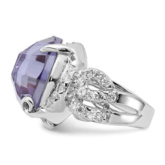 Sterling Silver Polished Fancy Purple & Clear CZ Ring