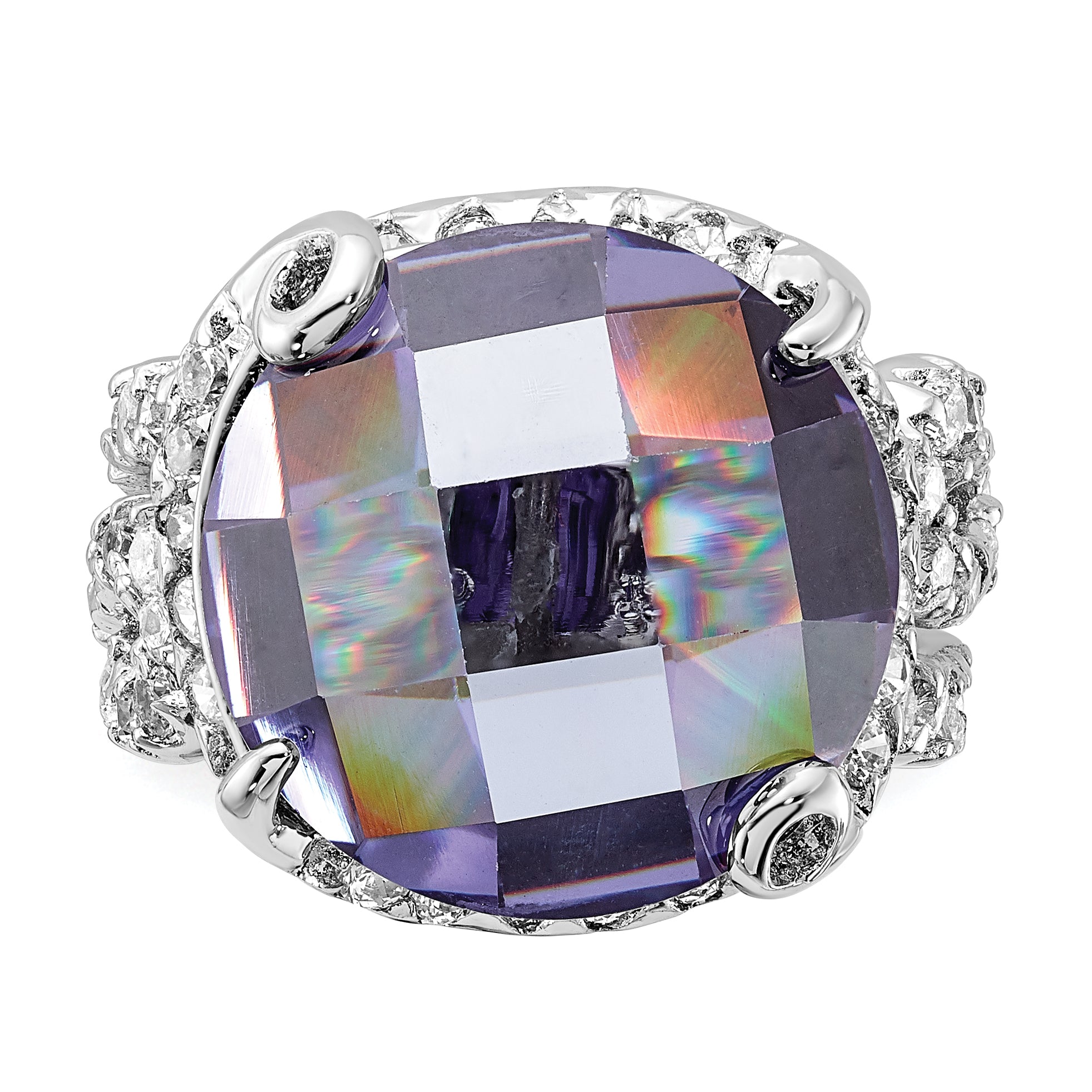 Sterling Silver Polished Fancy Purple & Clear CZ Ring