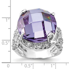 Sterling Silver Polished Fancy Purple & Clear CZ Ring