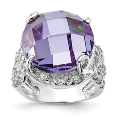 Sterling Silver Polished Fancy Purple & Clear CZ Ring