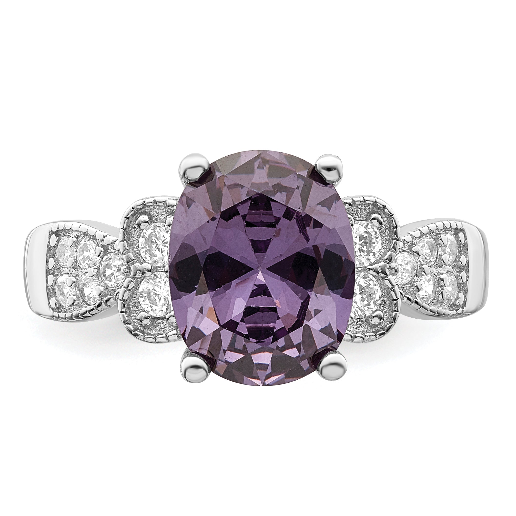 Sterling Silver Purple and Clear CZ Ring