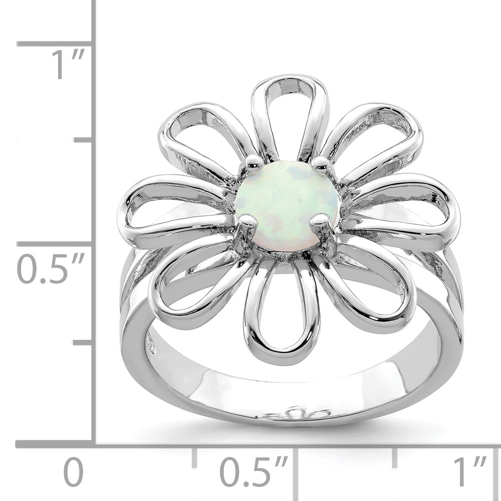 Sterling Silver Rhodium-plated Lab CreatedOpal Flower Ring