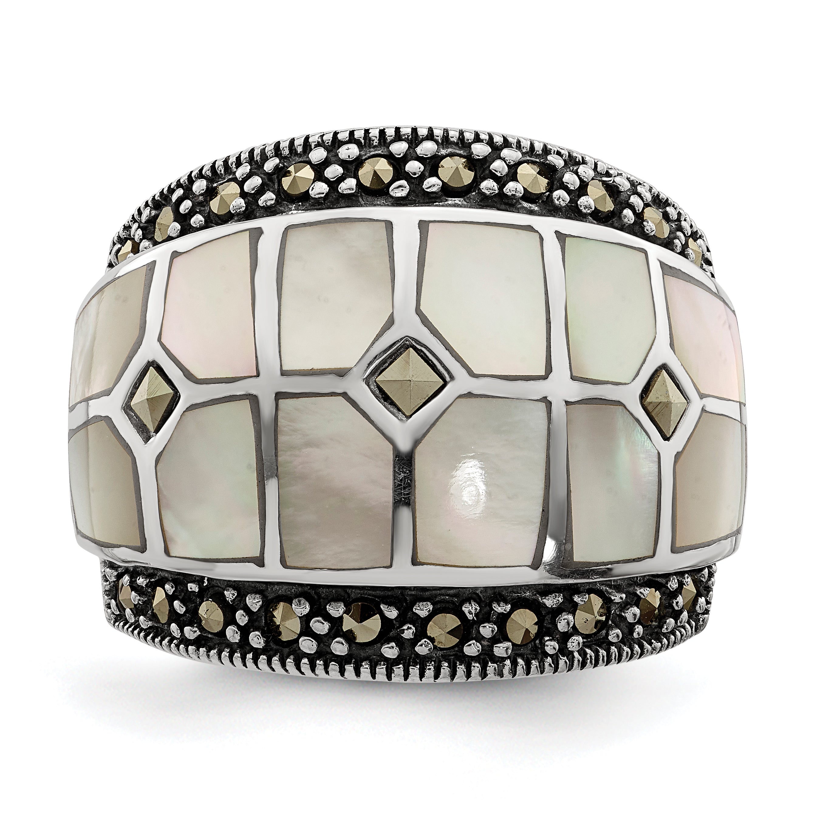 Sterling Silver Marcasite & Mother of Pearl Ring