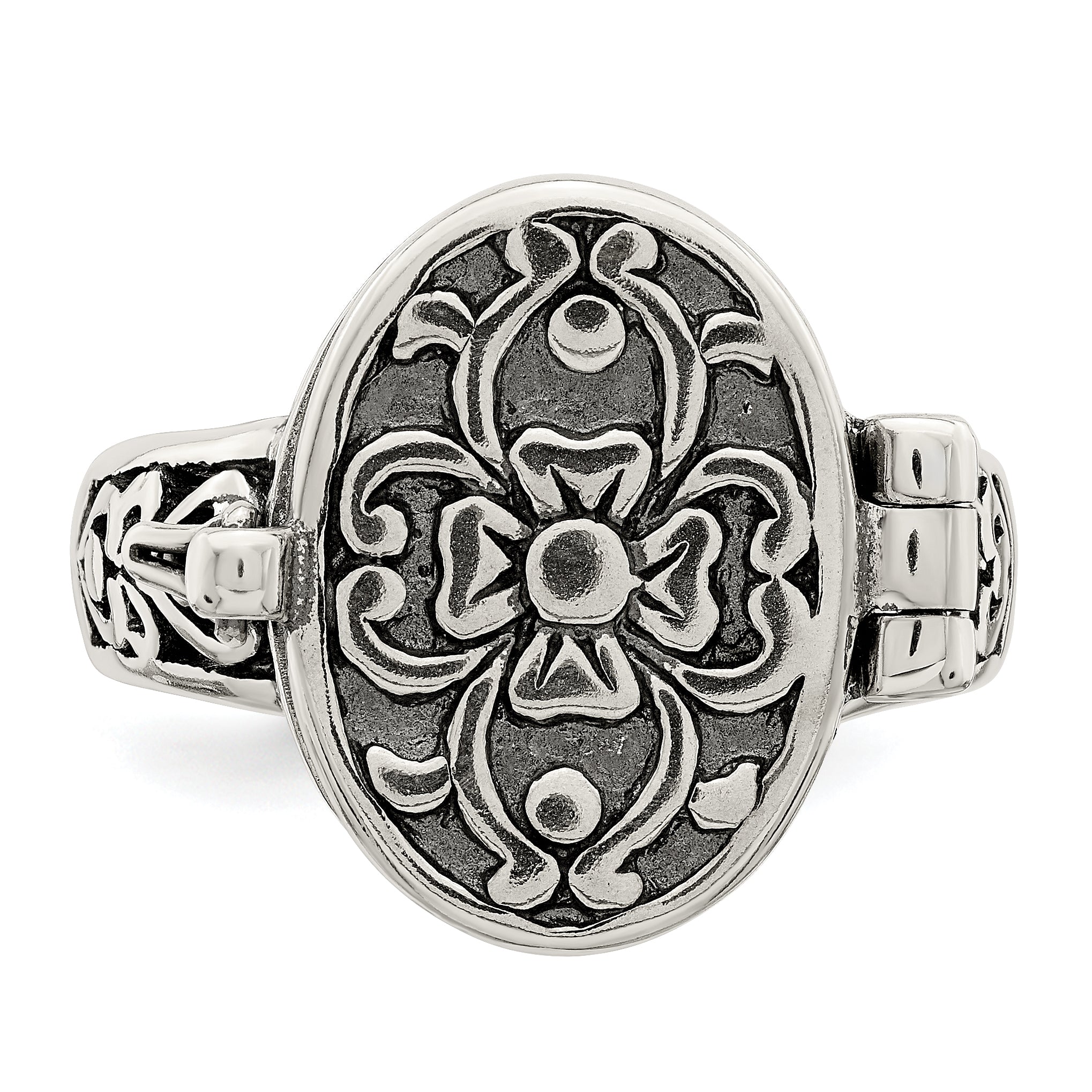 Sterling Silver Antiqued Oval Locket Ring