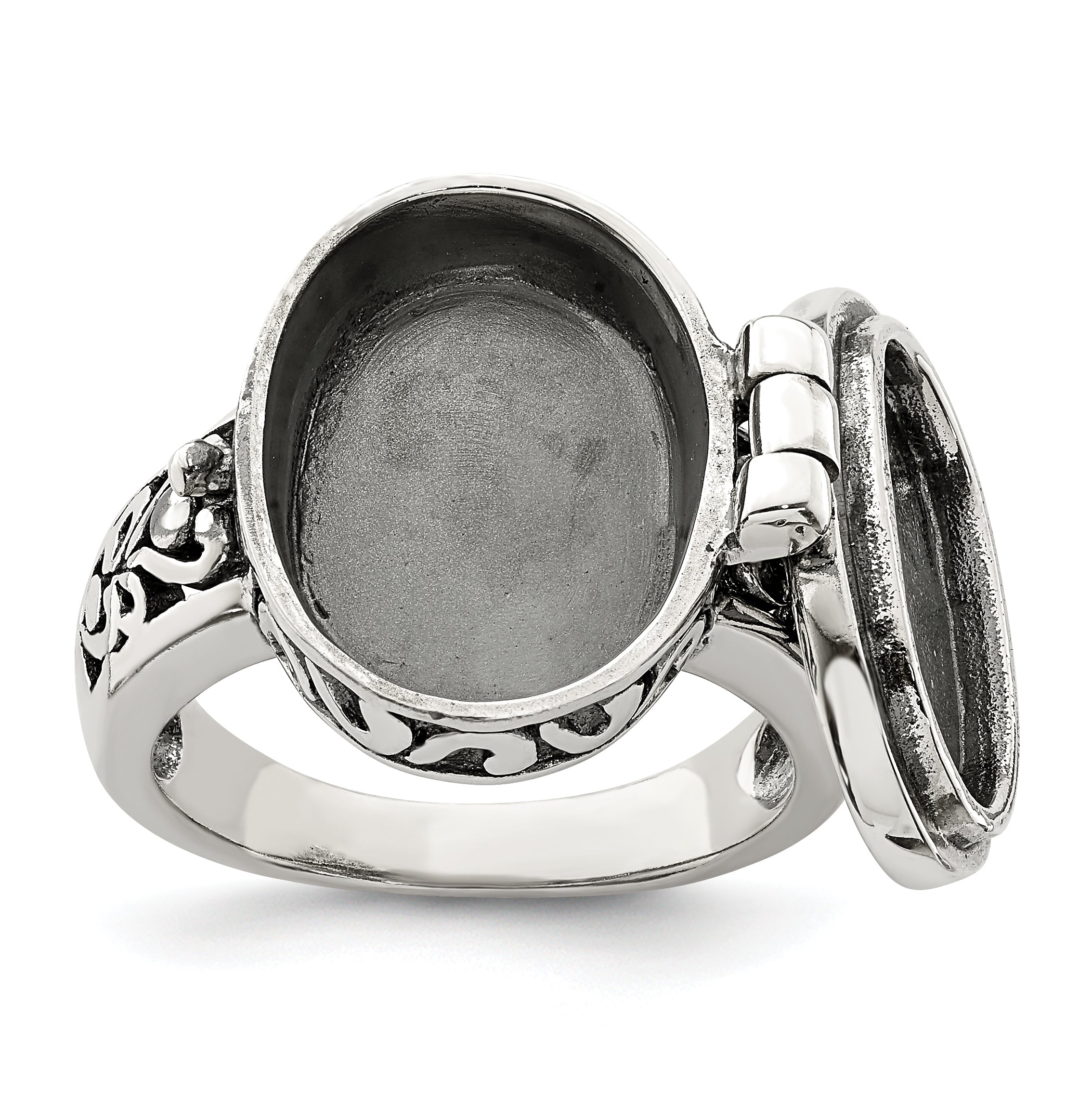 Sterling Silver Antiqued Oval Locket Ring