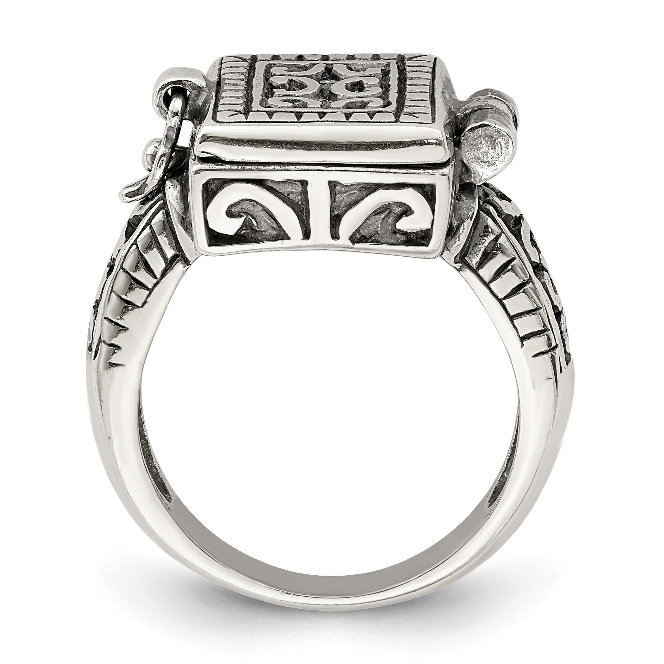 Sterling Silver Antiqued Rectangular Locket Ring