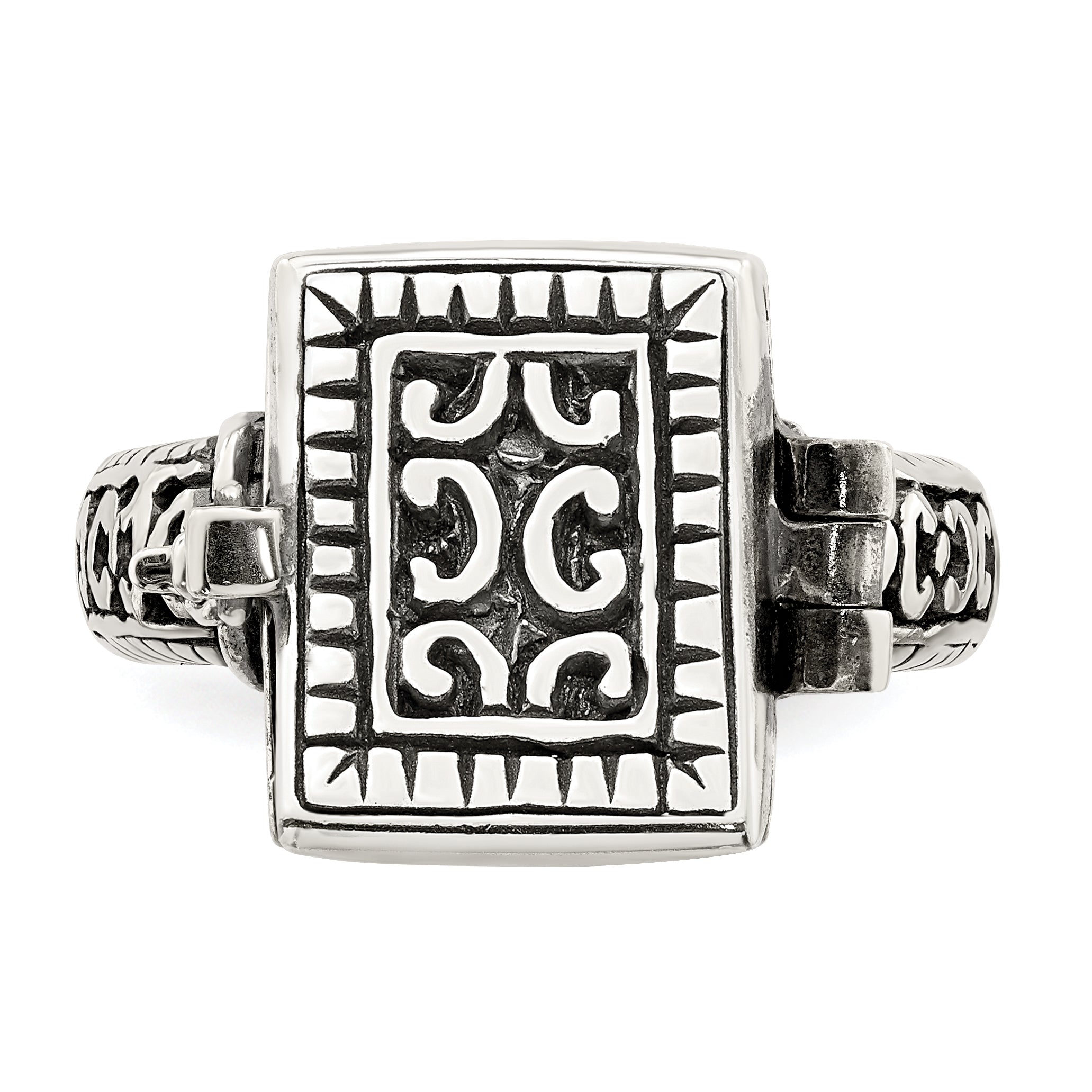 Sterling Silver Antiqued Rectangular Locket Ring