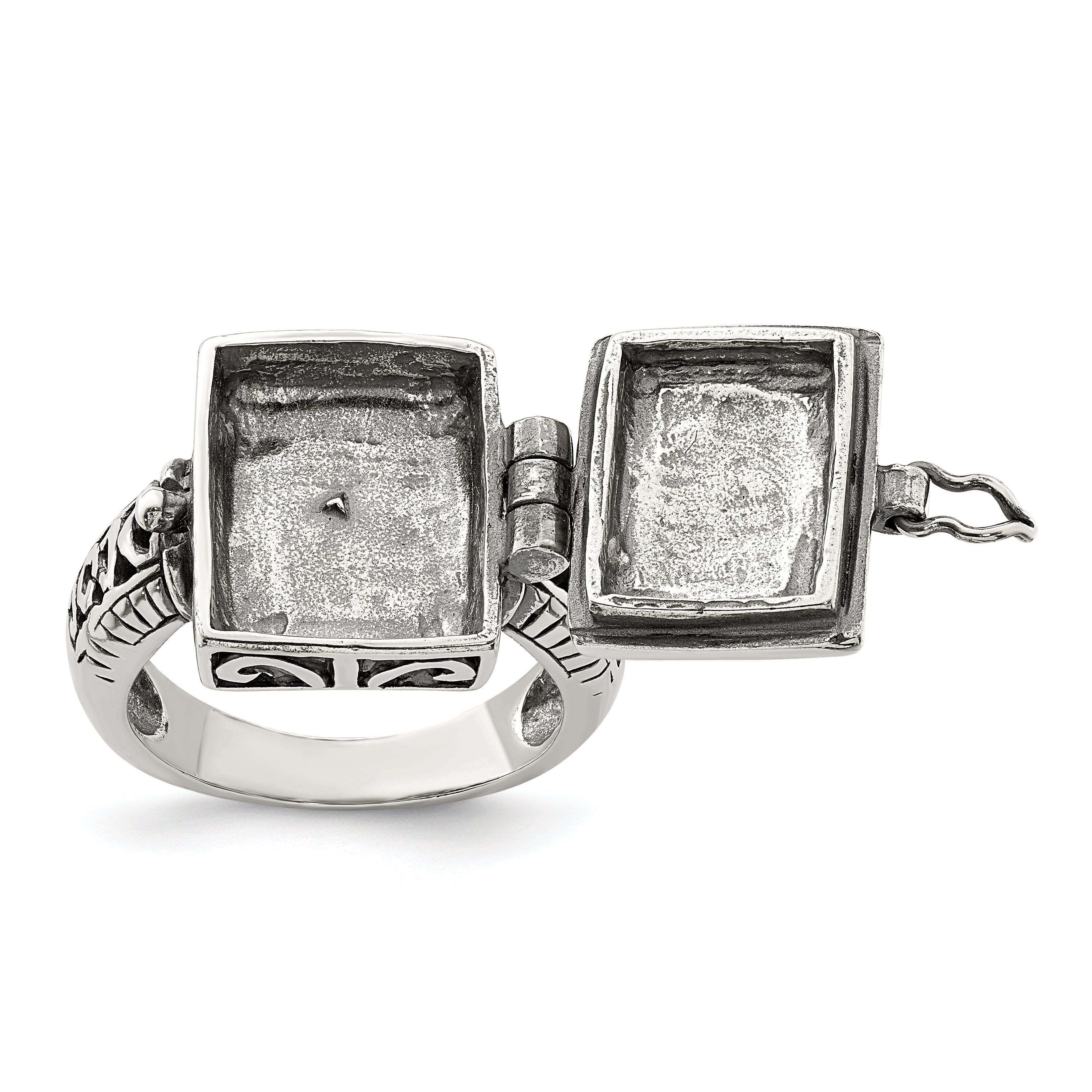 Sterling Silver Antiqued Rectangular Locket Ring