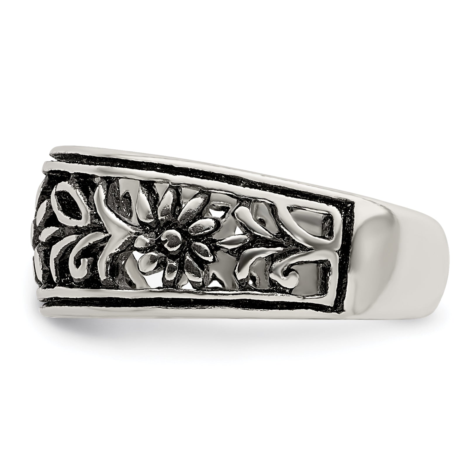 Sterling Silver Antiqued Flower Toe Ring