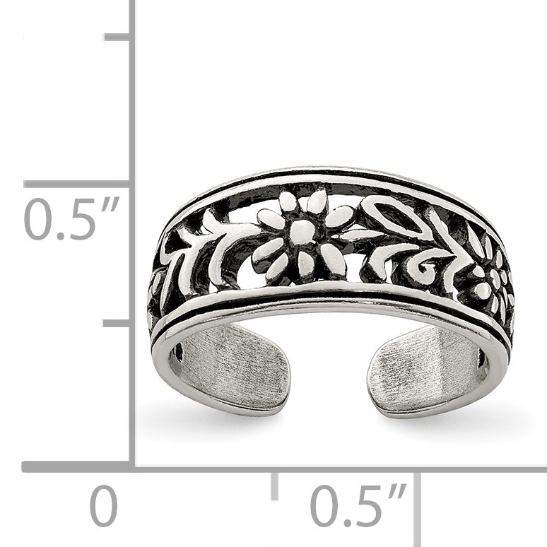 Sterling Silver Antiqued Flower Toe Ring