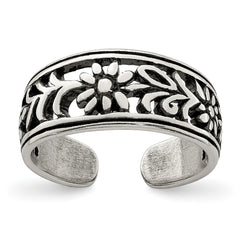 Sterling Silver Antiqued Flower Toe Ring