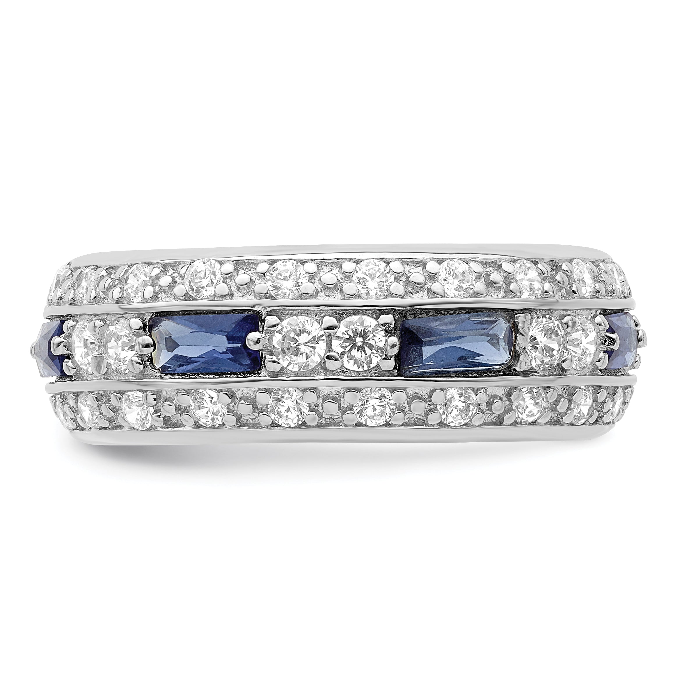 Sterling Silver Dark Blue & Clear CZ Band