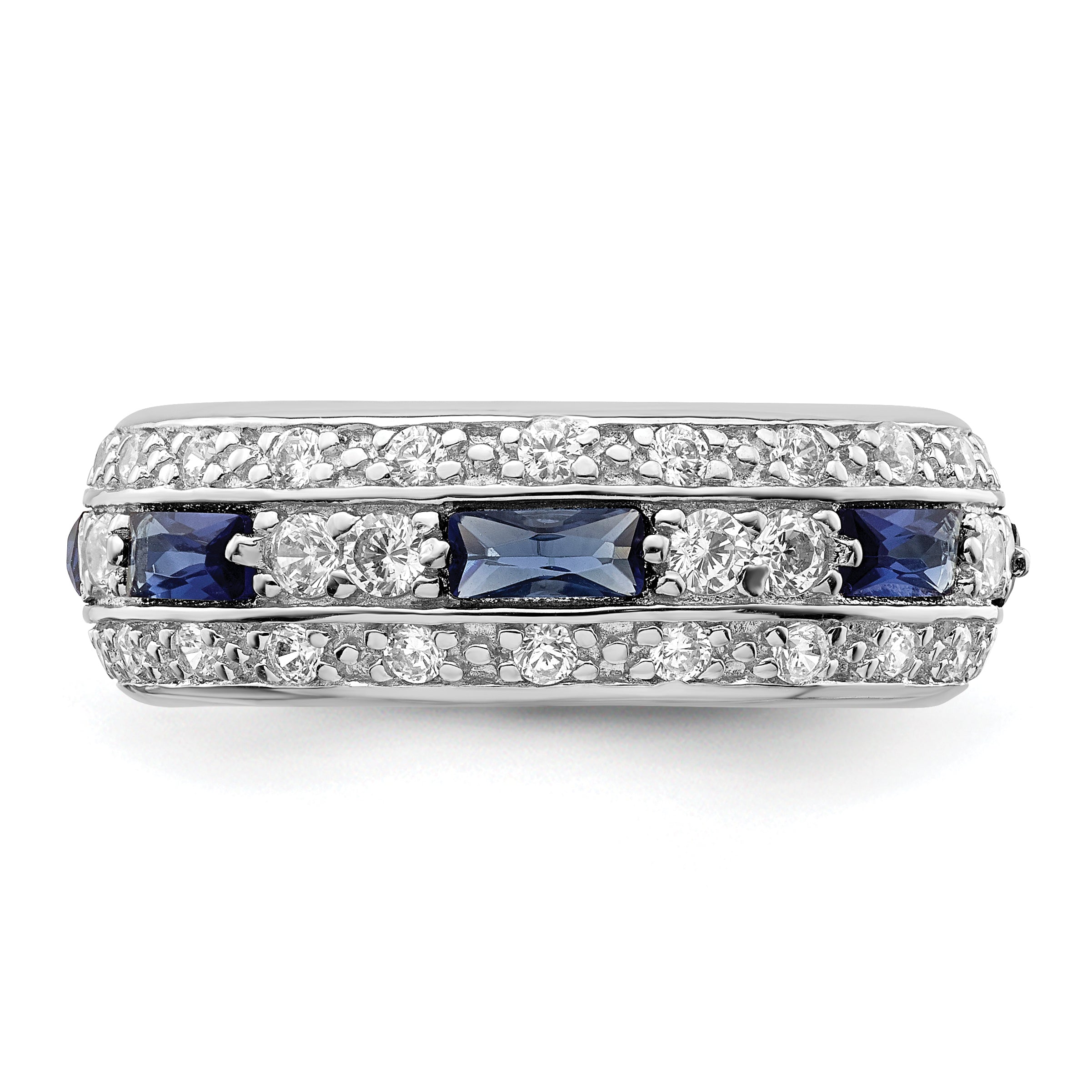 Sterling Silver Dark Blue & Clear CZ Band