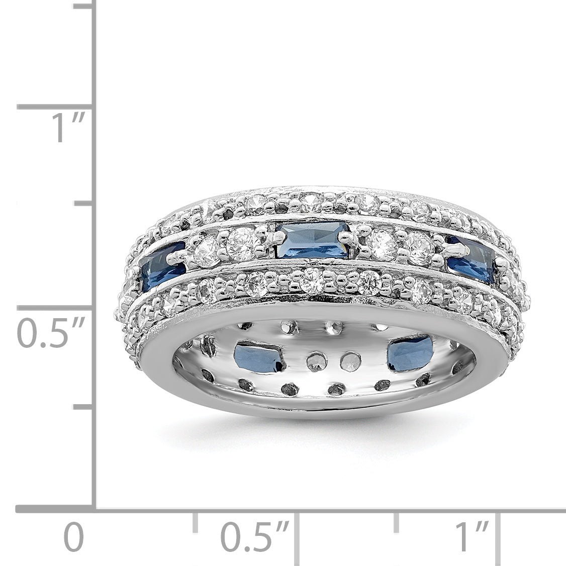 Sterling Silver Dark Blue & Clear CZ Band