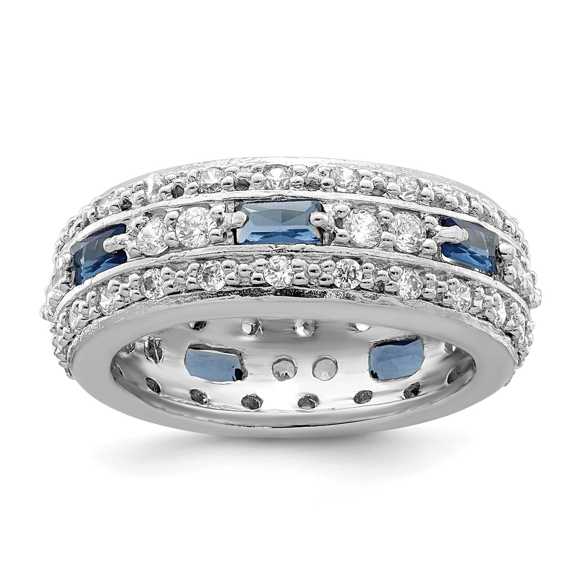 Sterling Silver Rhodium plated Dark Blue & Clear CZ Band