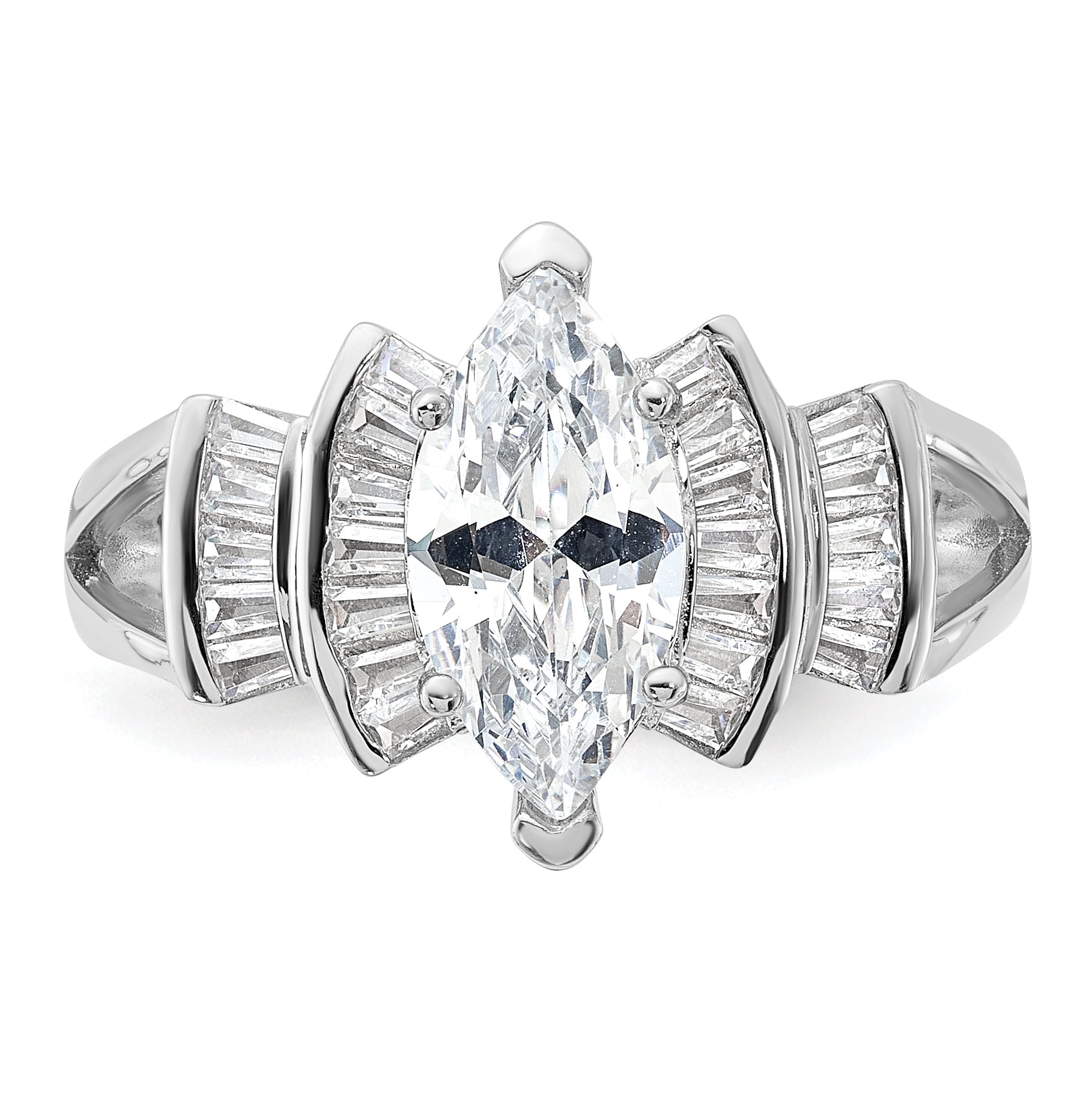 Sterling Silver Rhodium-plated Marquise Shape Center CZ Ring