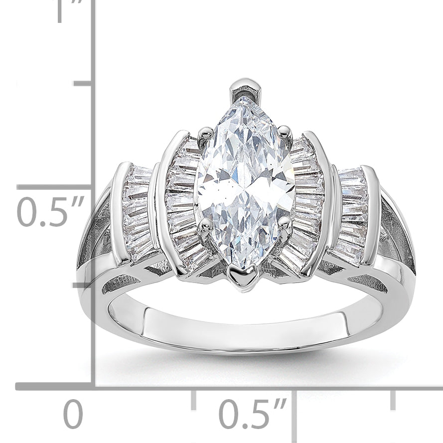 Sterling Silver Rhodium-plated Marquise Shape Center CZ Ring