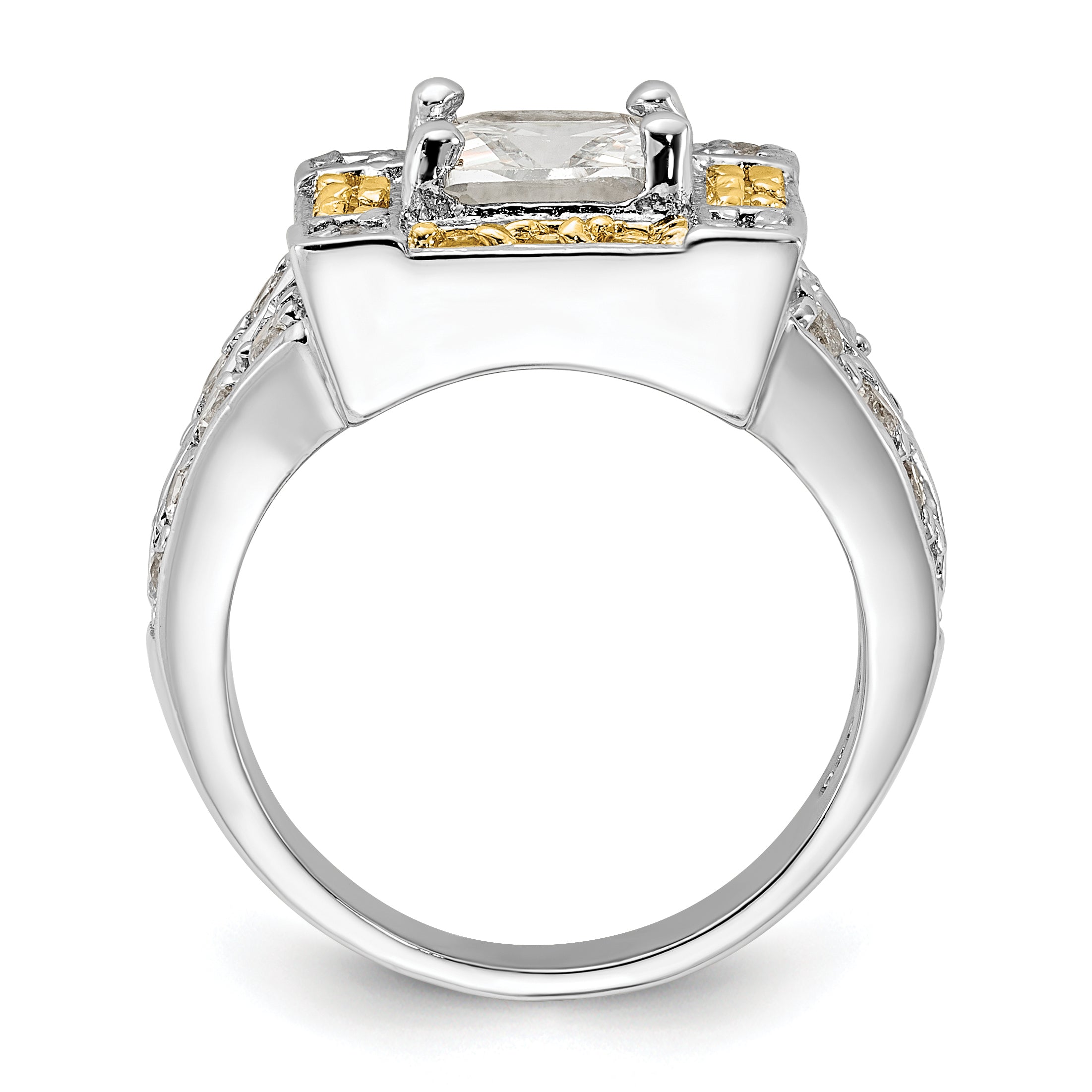 Sterling Silver Polished Yellow & Clear CZ Square Halo Ring