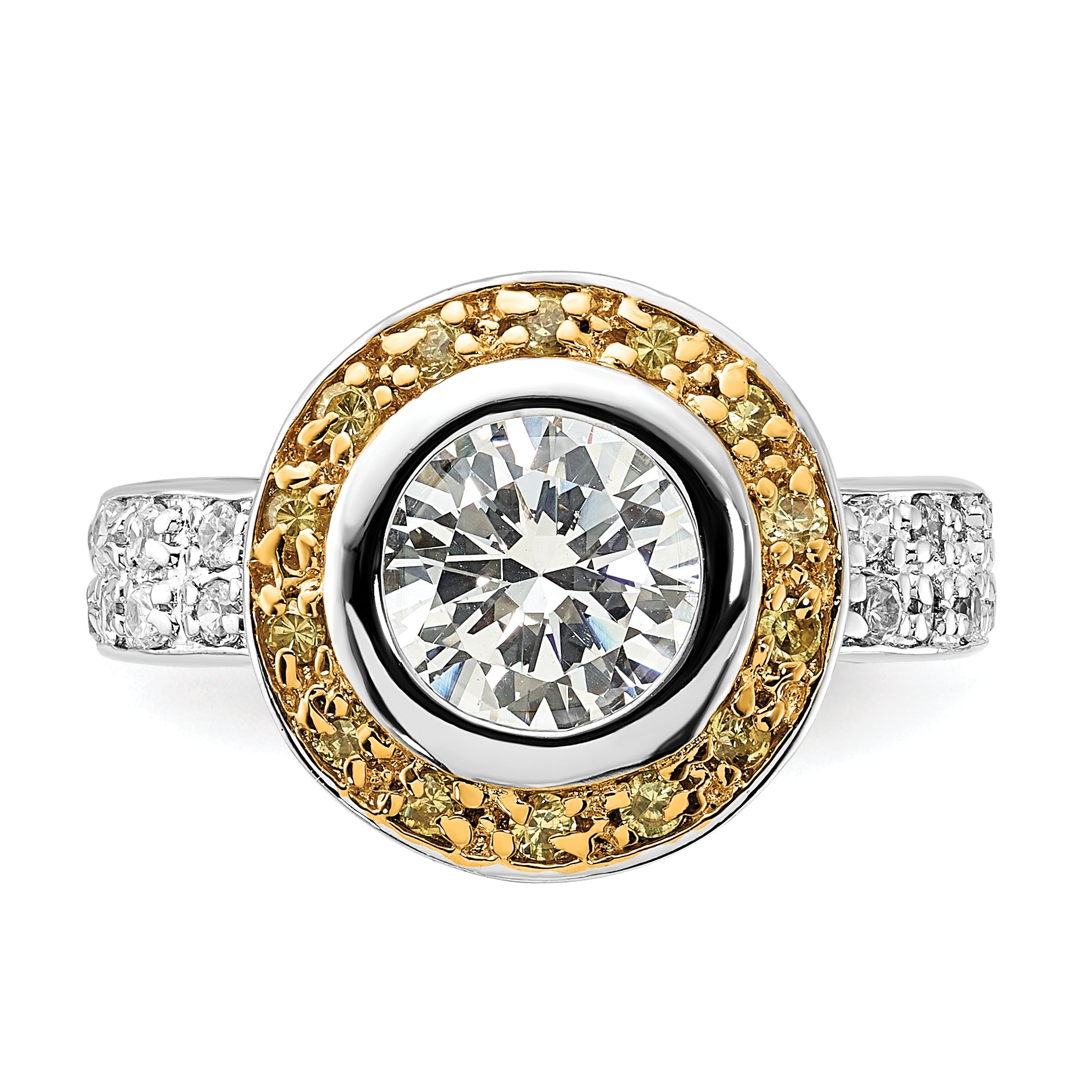 Sterling Silver & Gold-tone Vermeil Polished Yellow & Clear CZ Circle Ring