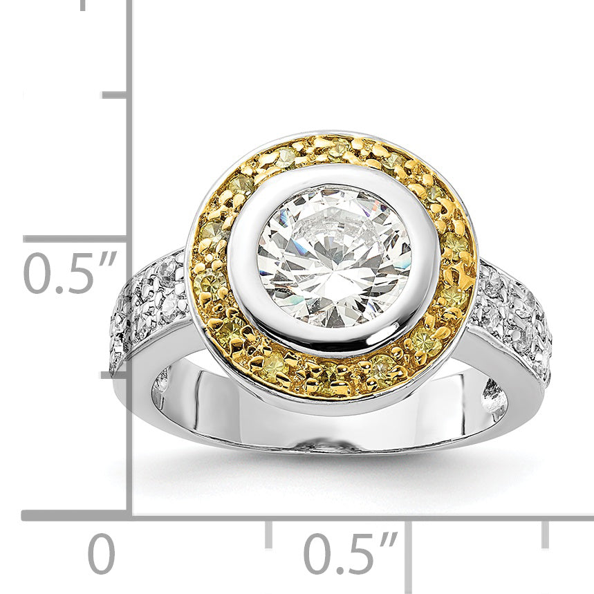 Sterling Silver & Gold-tone Vermeil Polished Yellow & Clear CZ Circle Ring