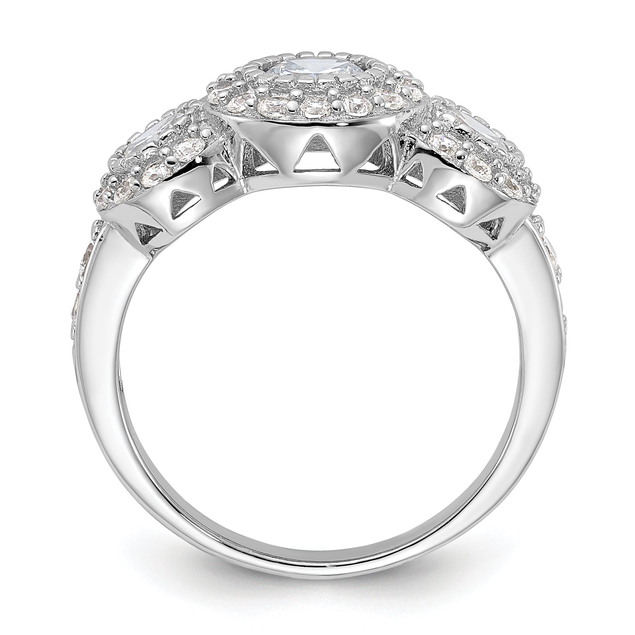 Sterling Silver Rhodium-plated CZ 3-stone Ring