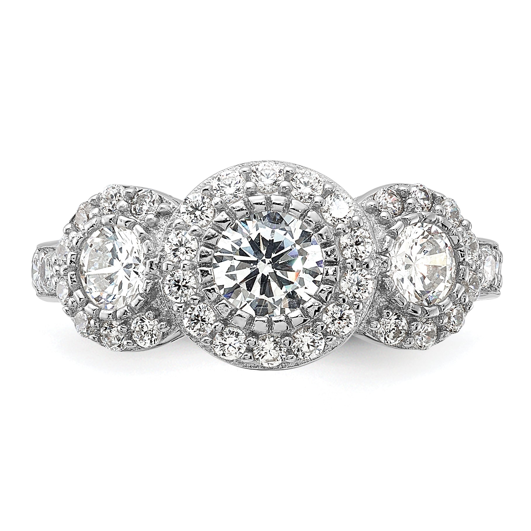 Sterling Silver Rhodium-plated CZ 3-stone Ring