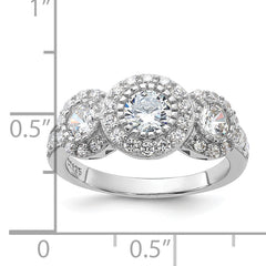 Sterling Silver Rhodium-plated CZ 3-stone Ring