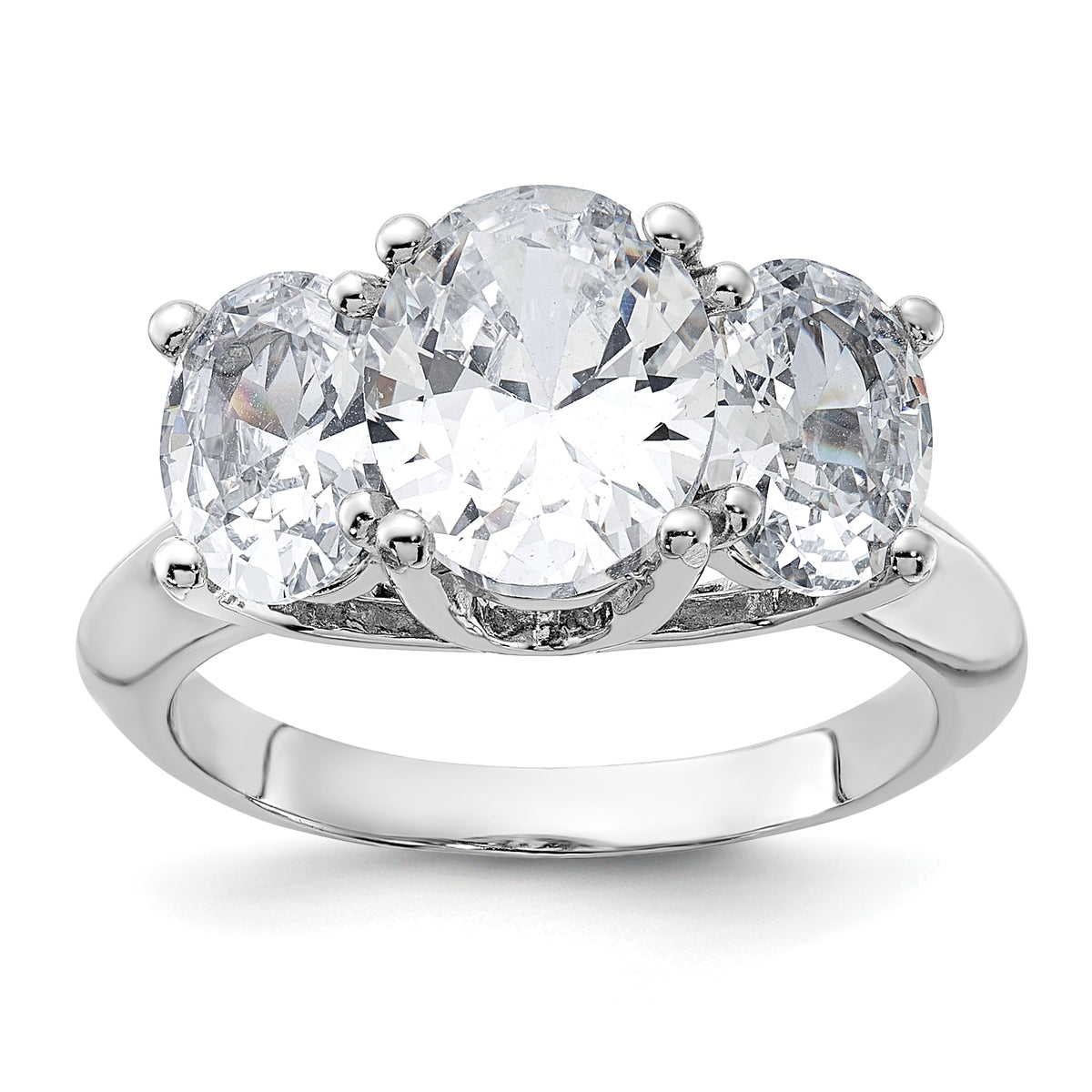 Sterling Silver Rhodium-plated 3 Stone CZ Ring