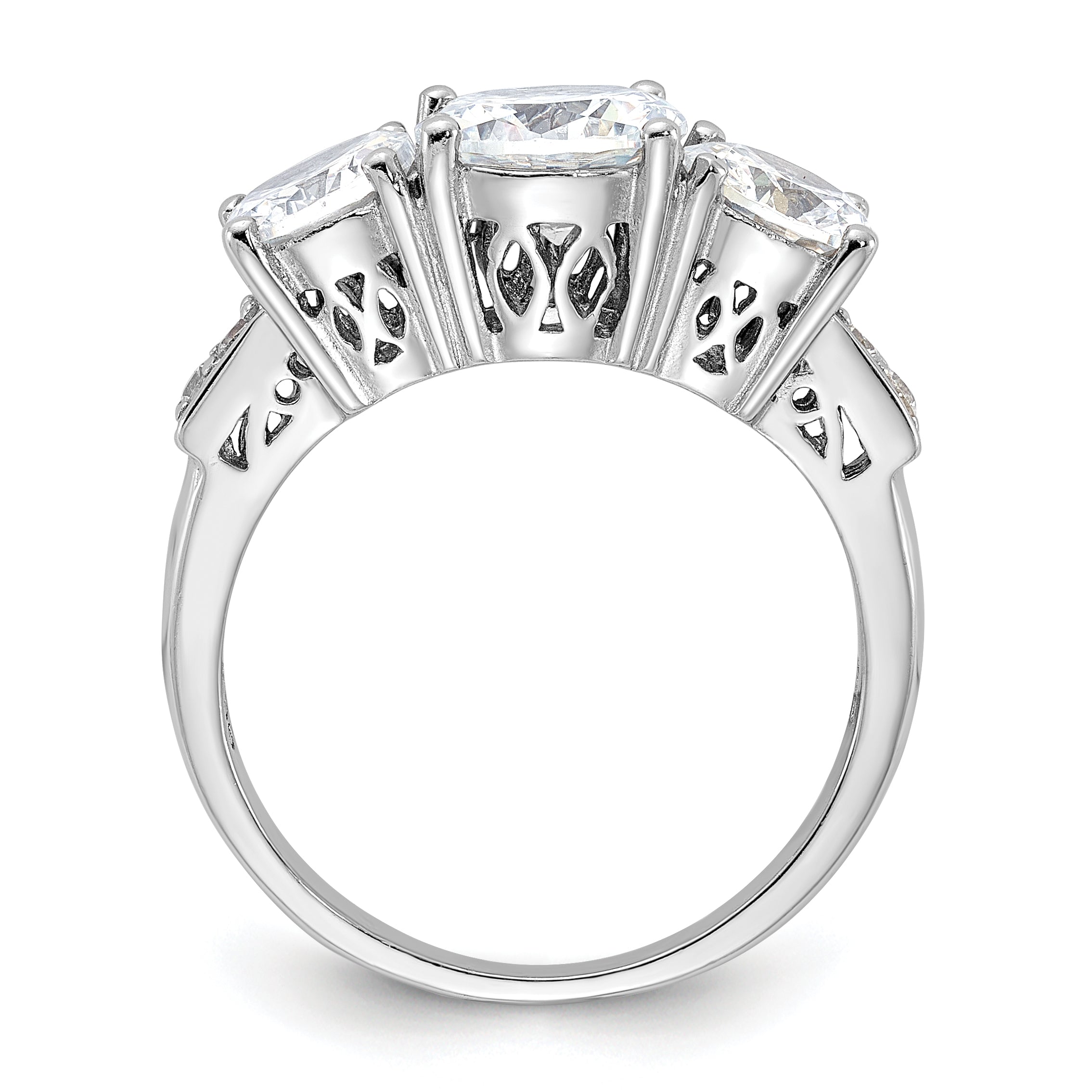 Sterling Silver Rhodium-plated 3 Stone CZ Ring