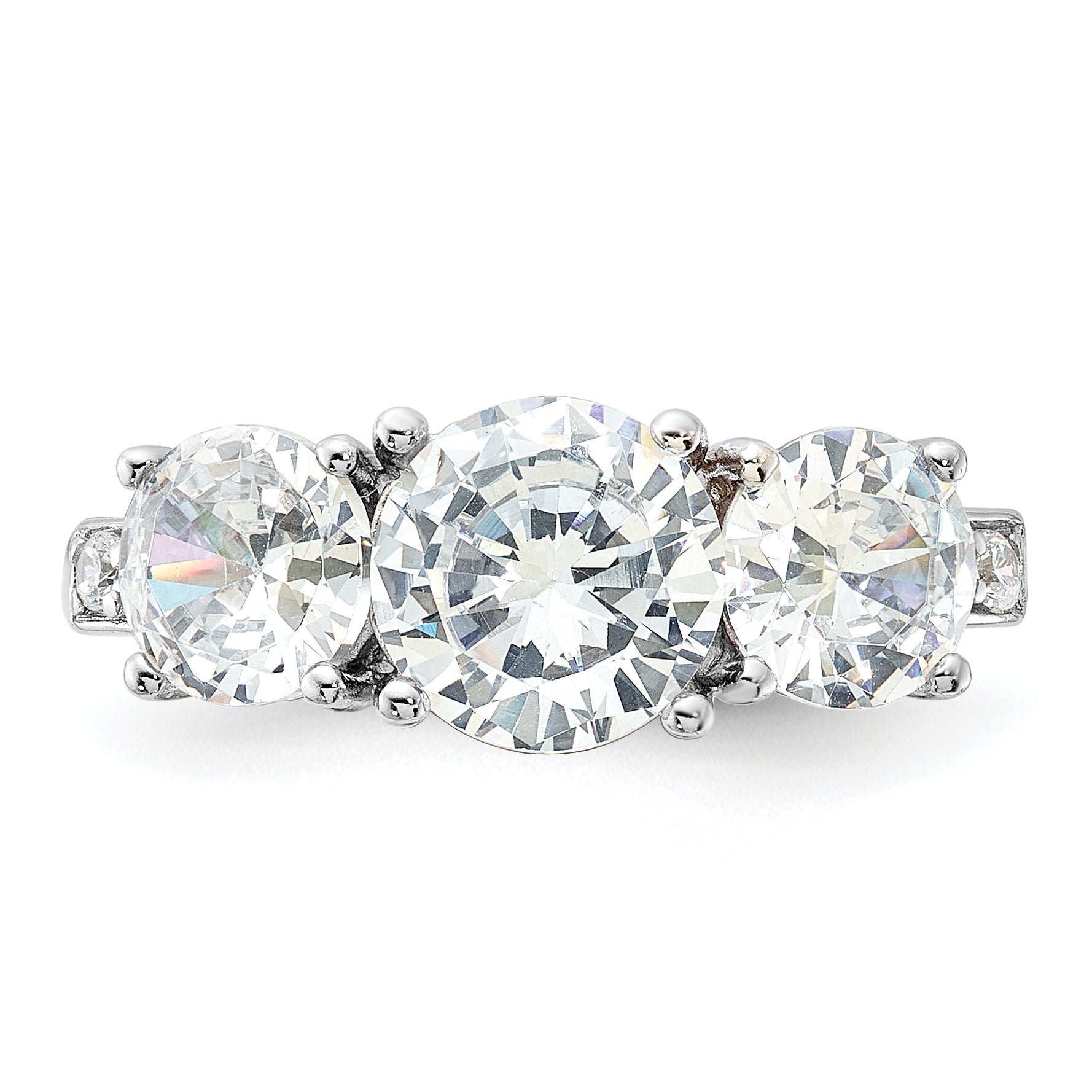 Sterling Silver Rhodium-plated 3 Stone CZ Ring