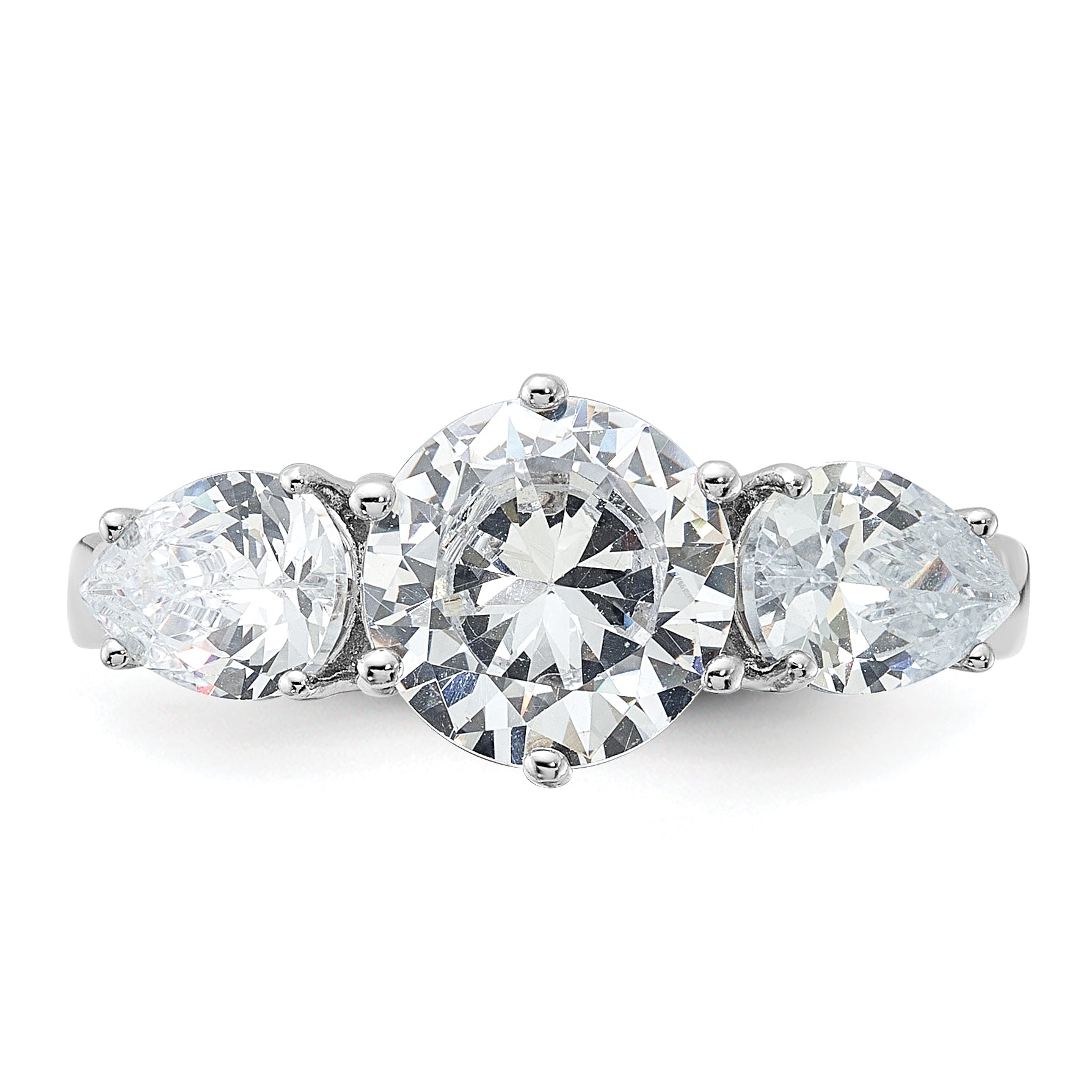 Sterling Silver Rhodium-plated 3 Stone CZ Ring