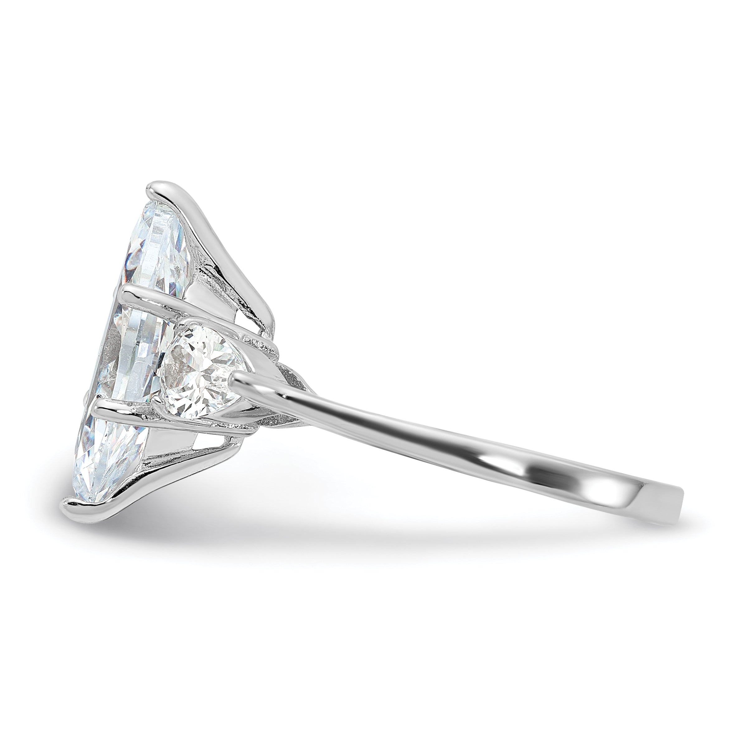 Sterling Silver Rhodium-plated Marquise Center CZ Ring