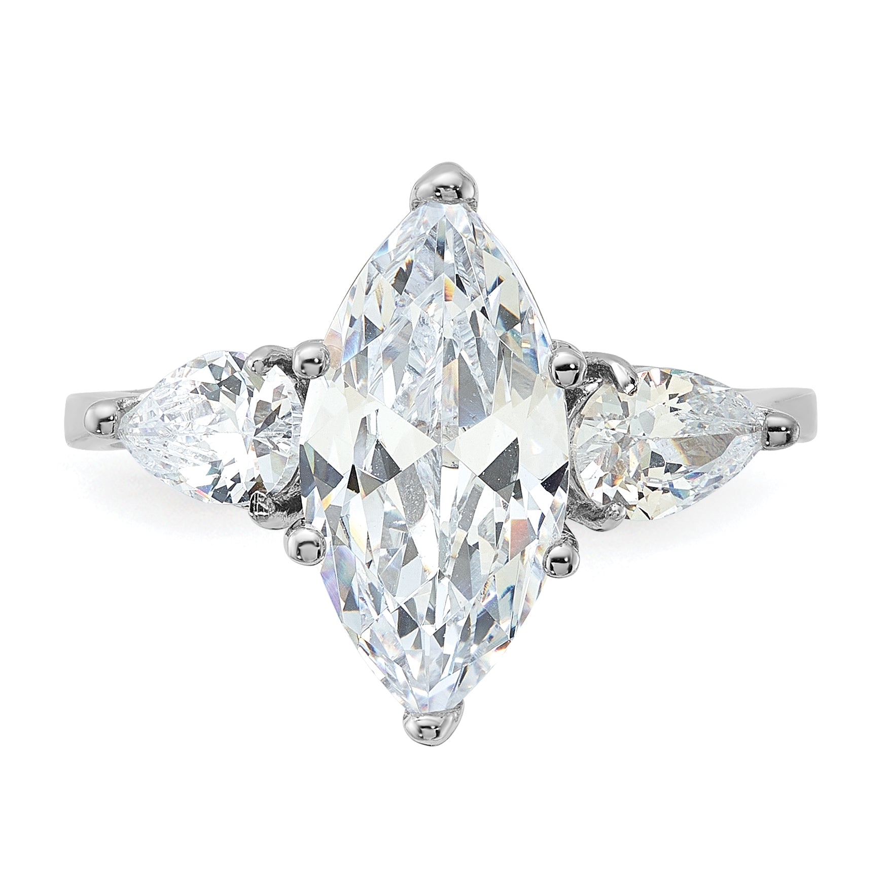 Sterling Silver Rhodium-plated Marquise Center CZ Ring