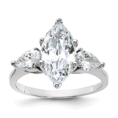 Sterling Silver Rhodium-plated Marquise Center CZ Ring