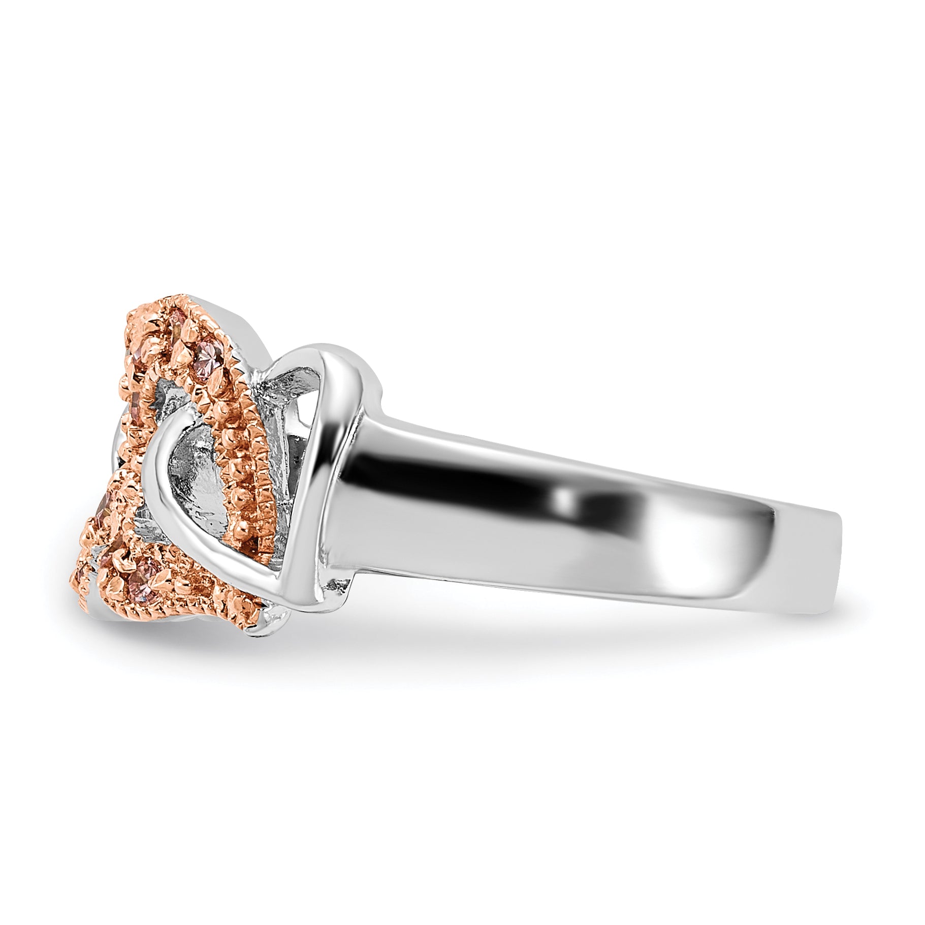 Sterling Silver & Rose-tone Vermeil Polished Pink CZ Heart Ring