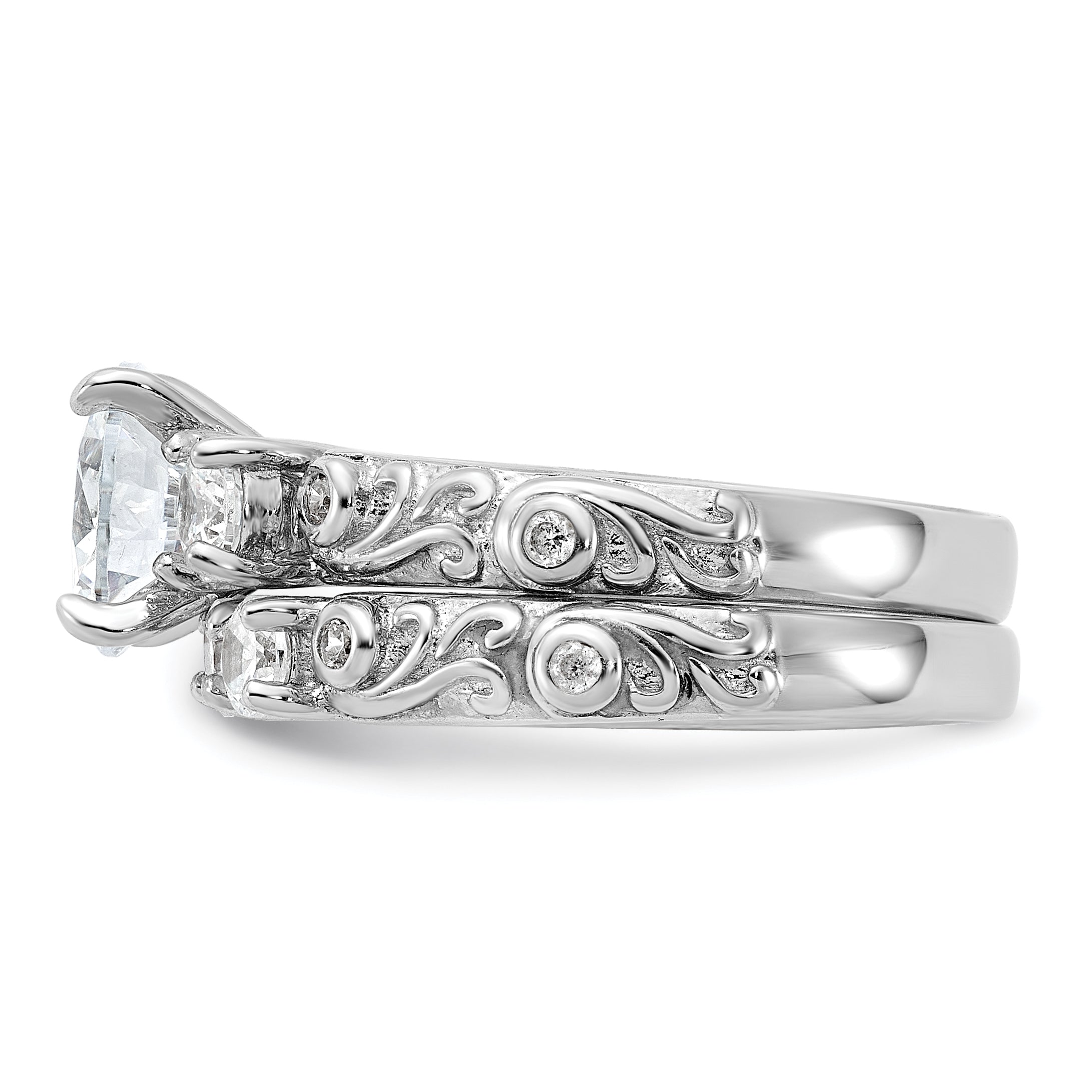 Sterling Silver Rhodium-plated 2-piece CZ Wedding Ring