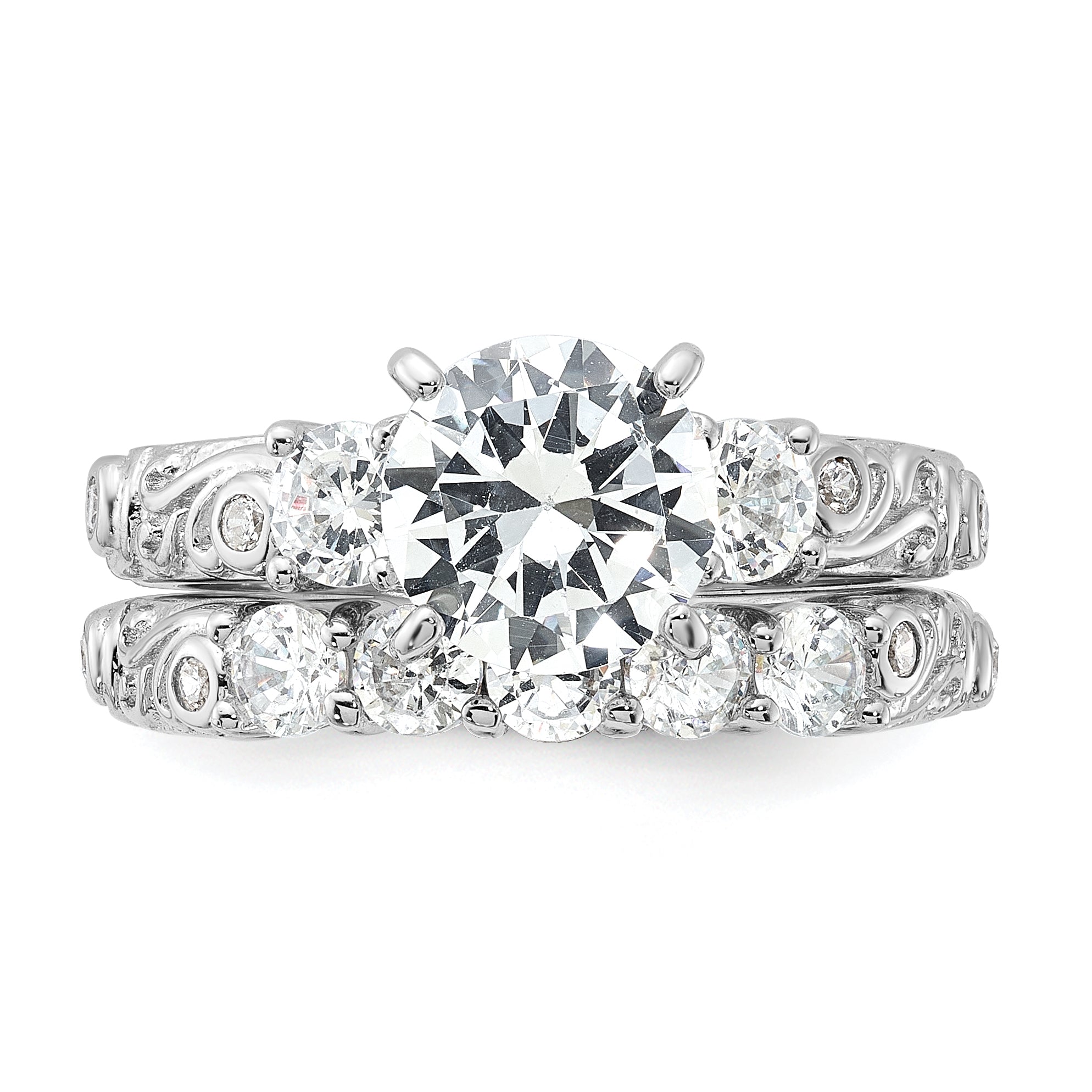 Sterling Silver Rhodium-plated 2-piece CZ Wedding Ring