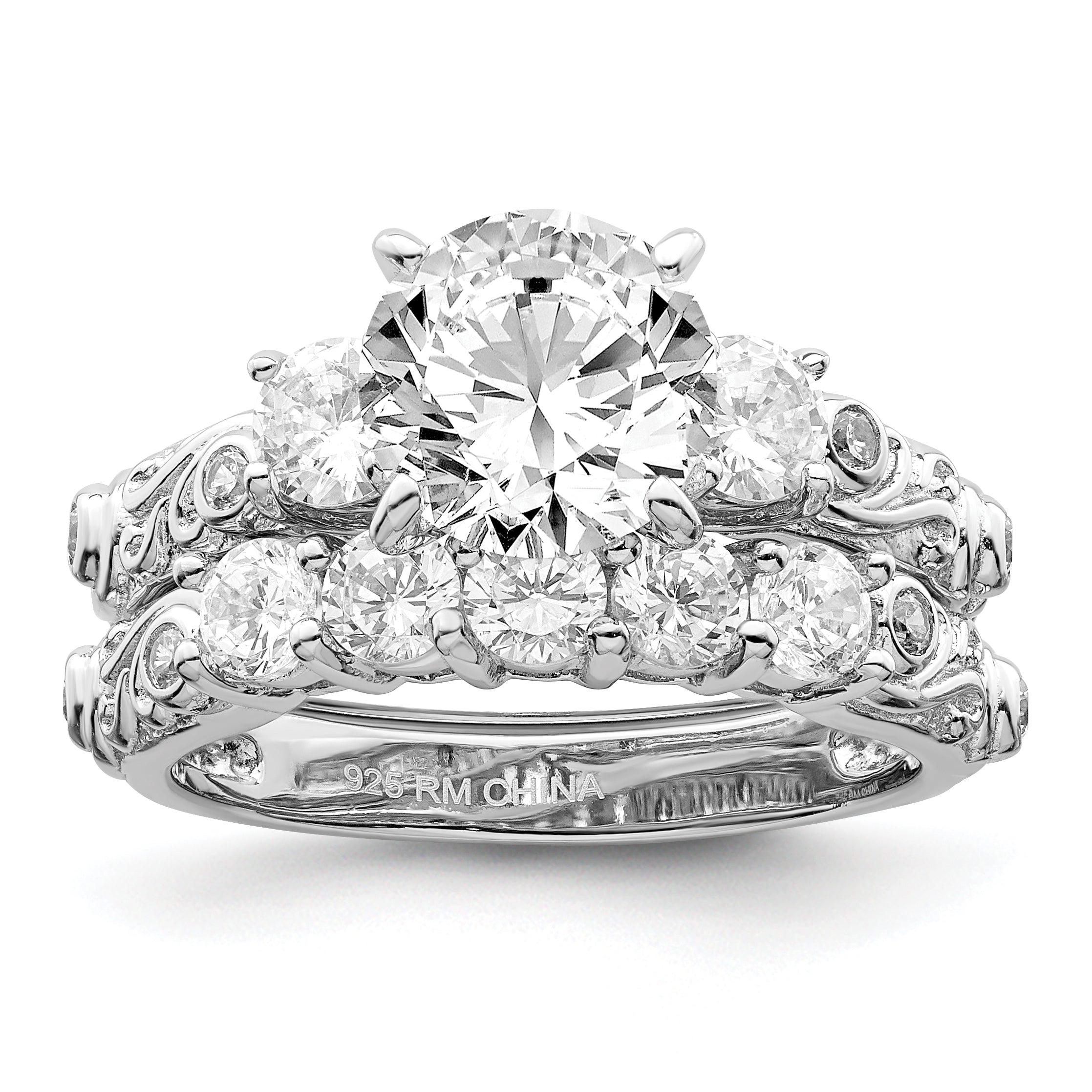 Sterling Silver Rhodium-plated 2-piece CZ Wedding Ring